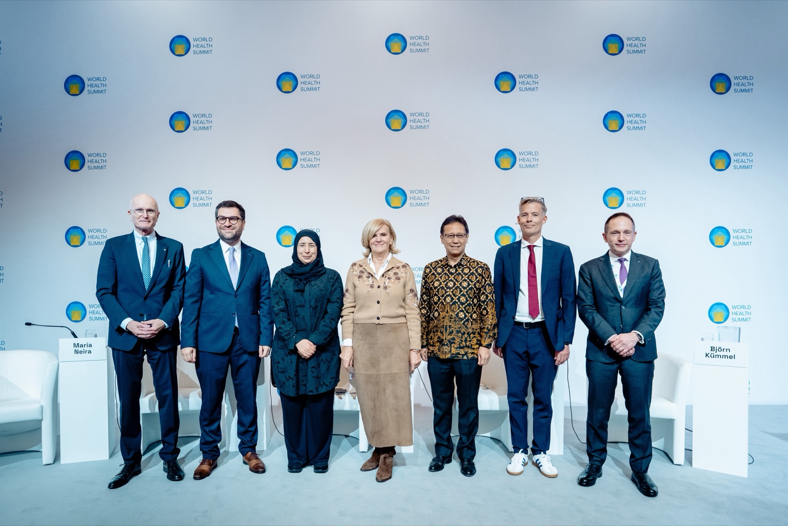 Prospective WHO Director-General candidates together on stage at the World Health Summit 2026